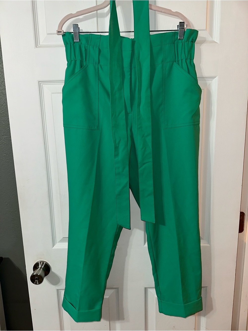 NY&Co 7th Ave Green High-Waist Tie Waist Pants size L